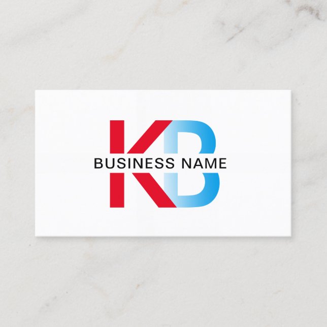 Minimalist Monogram Blue & Red Text Logo Business Card (Front)