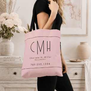 Minimalist Monogram Blush Pink Modern Professional Tote Bag
