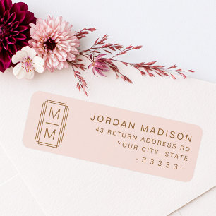 Minimalist monogram blush pink return address