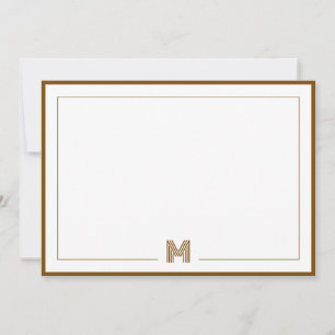 Minimalist Monogram Brown Double Border Stationery Card
