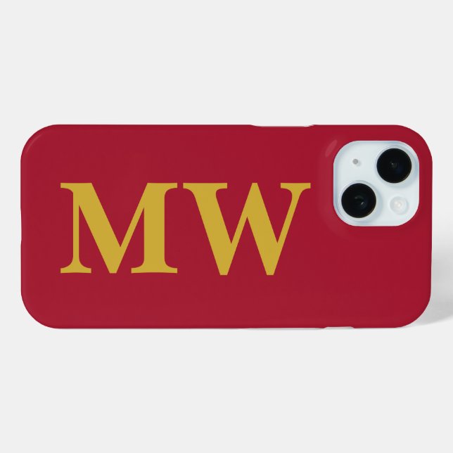 Minimalist Monogram Burgundy Gold Initial Modern Case-Mate iPhone Case (Back (Horizontal))