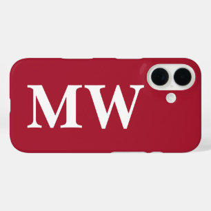 Minimalist Monogram Burgundy White Initial Modern iPhone 16 Case
