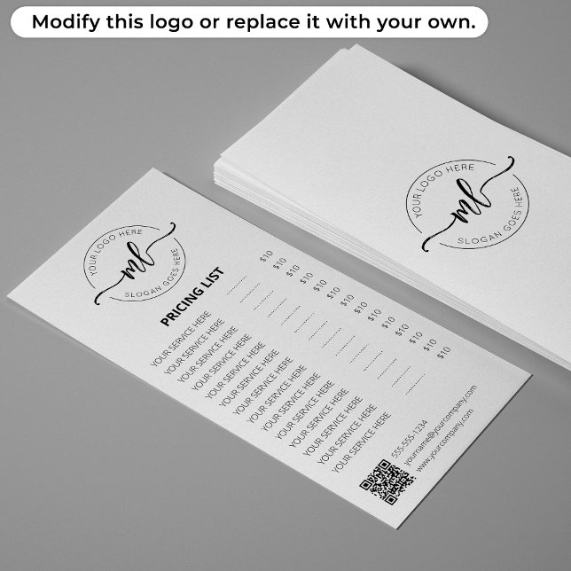 Minimalist Monogram Business Logo Price List Rack Card (Creator Uploaded)