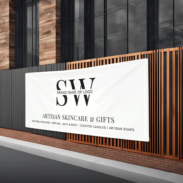 Minimalist Monogram Business Promotional Backdrop Banner (Fully customizable modern company monogram outdoor banner *mockup background photo is Ai generated)