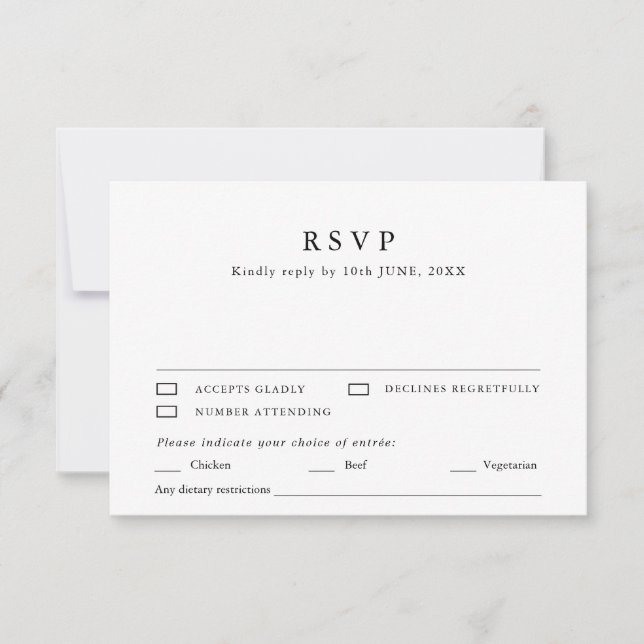 Minimalist Monogram Calligraphy Crest Meal Choice  RSVP Card (Front)