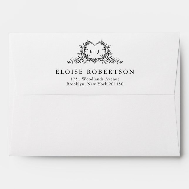 Minimalist Monogram Calligraphy Crest Wedding Envelope (Back (Top Flap))