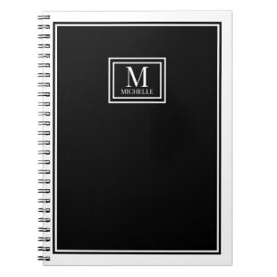 Minimalist Monogram Chic Double Boarder Black Notebook