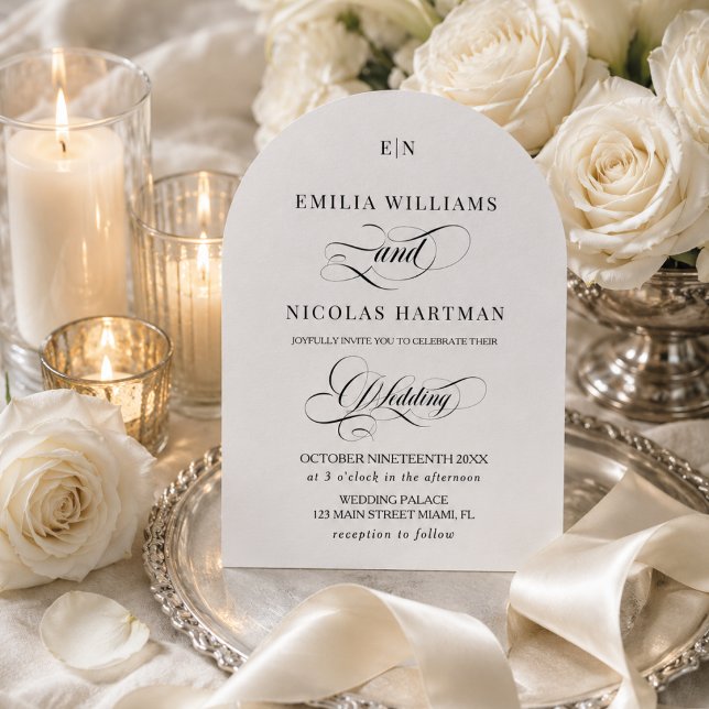 Minimalist Monogram Classic White Wedding Invitation (Creator Uploaded)