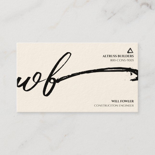 Minimalist Monogram Construction Engineer Business Card (Front)