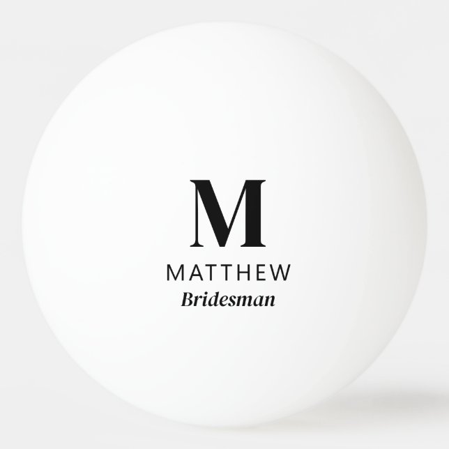 Minimalist Monogram Custom Bridesman Gift Simple Ping Pong Ball (Front)