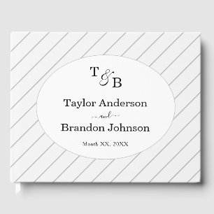 Minimalist Monogram Custom Grey Striped Wedding Guest Book