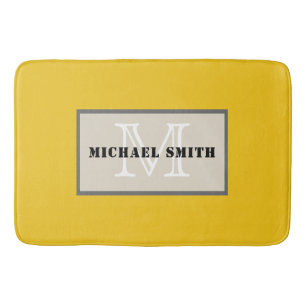 Minimalist Monogram Deep Lemon Background Bath Mat