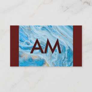 Minimalist Monogram Deep Red   Marble Business Card