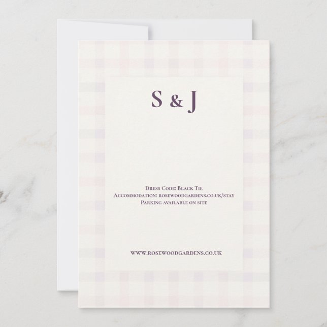 Minimalist Monogram Details Wedding Invitation Car (Back)