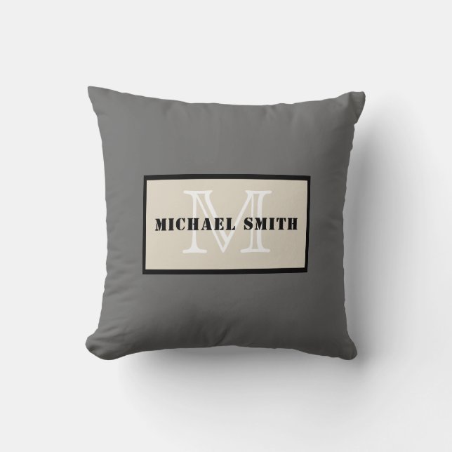 Minimalist Monogram Dim Grey Background Cushion (Front)