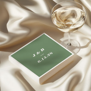 Minimalist Monogram Earthy Green Wedding Custom Napkin