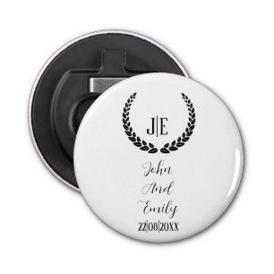Minimalist monogram elegant black & white wedding  bottle opener