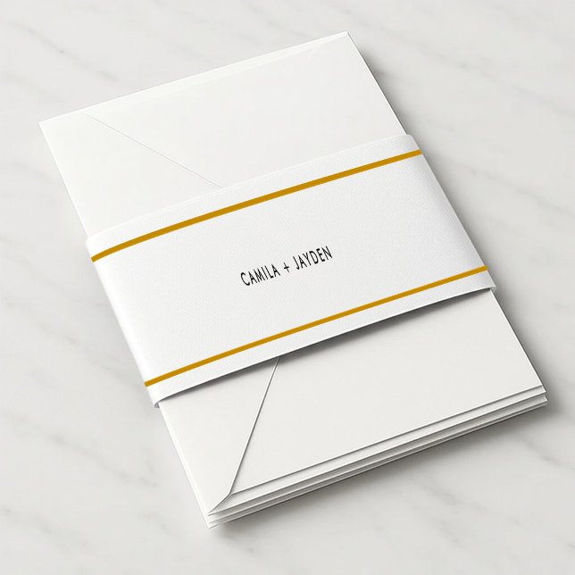 Minimalist Monogram Elegant Gold Border Wedding Invitation Belly Band (Creator Uploaded)