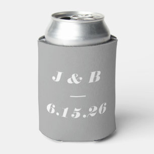 Minimalist Monogram Elegant Grey Stylish Wedding Can Cooler