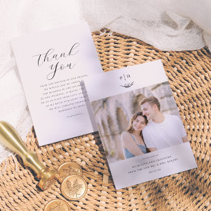 Minimalist Monogram Elegant Photo Wedding Thank You Card