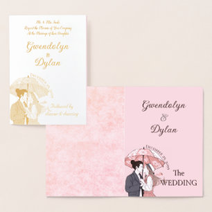 Minimalist monogram elegant pink couple umbrella foil card