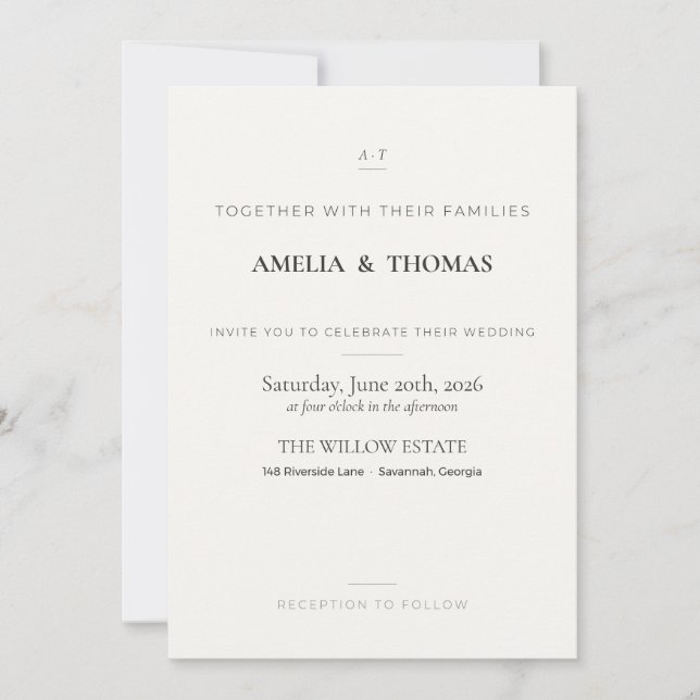 Minimalist Monogram Elegant Wedding Invitation (Front)