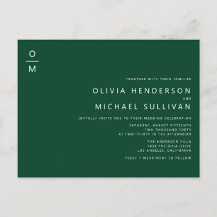 Minimalist Monogram Emerald QR Code Wedding Invitation Postcard