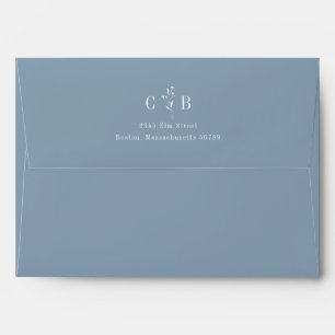 Minimalist Monogram Floral Blue Return Address Envelope