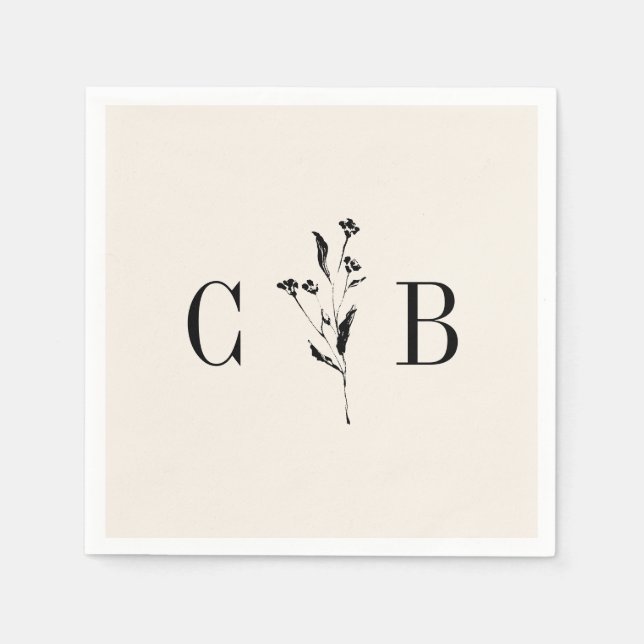 Minimalist Monogram Floral Ivory Cream Wedding Napkin (Front)