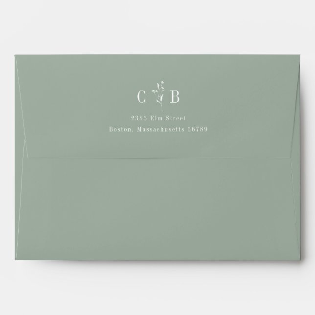 Minimalist Monogram Floral Sage Return Address Envelope (Back (Top Flap))
