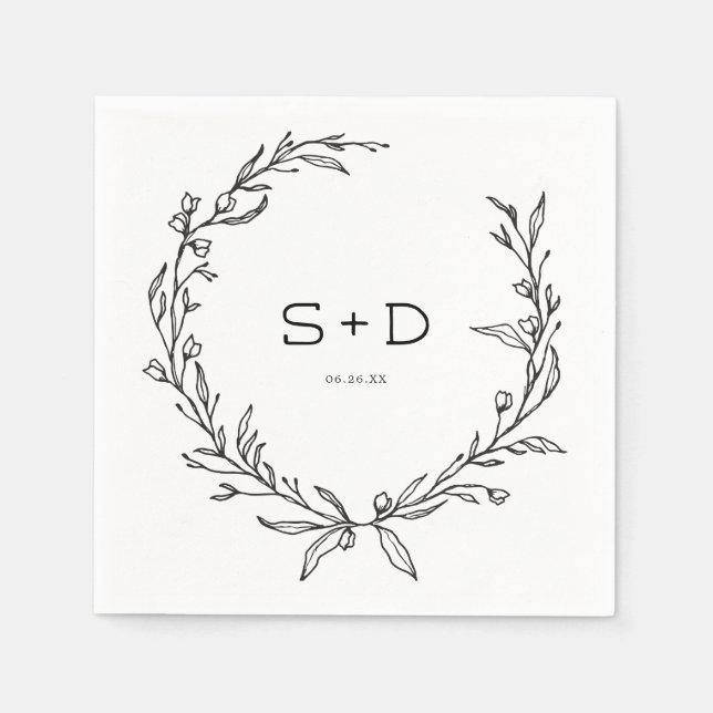 Minimalist Monogram Formal Wedding Cocktail Napkin (Front)