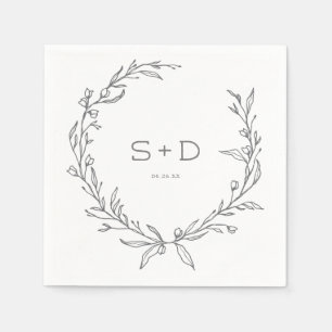 Minimalist Monogram Formal Wedding Cocktail Napkin
