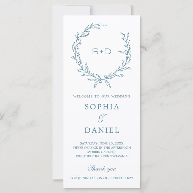 Minimalist Monogram Formal Wedding Program (Front)