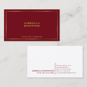 Minimalist Monogram Gold Frame Red Maroon Business Card