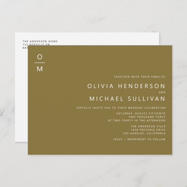 Minimalist Monogram Gold QR Code Wedding Invitation Postcard (Front/Back)