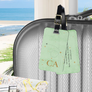 Minimalist Monogram Gold Sage Green Aeroplane Luggage Tag