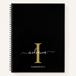 Minimalist Monogram Gold White Script Name Notebook