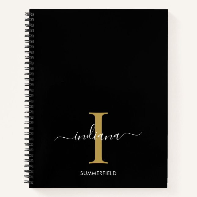 Minimalist Monogram Gold White Script Name Notebook (Front)