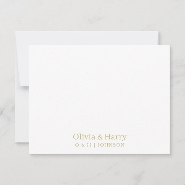 Minimalist Monogram Gold White Wedding Note Card (Front)