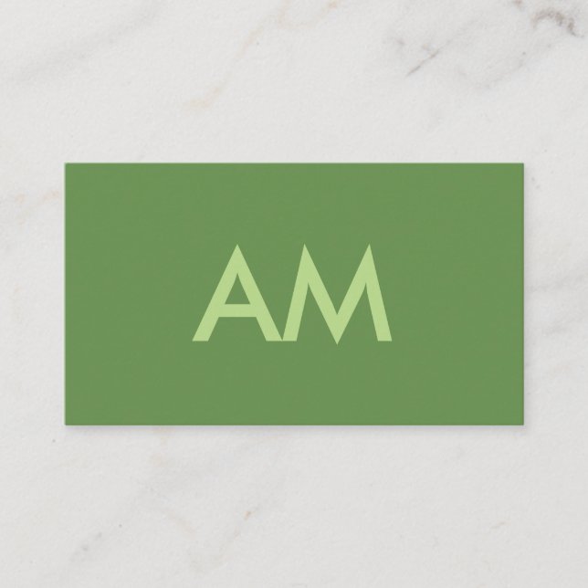 Minimalist Monogram Green Business Card (Front)