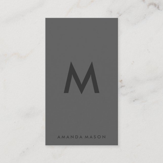 Minimalist Monogram Grey Business Card (Front)