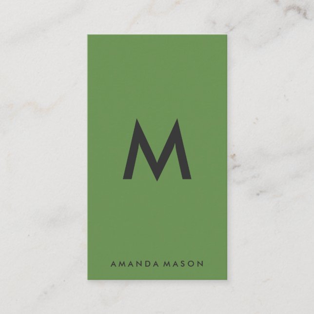 Minimalist Monogram Grey Green Business Card (Front)