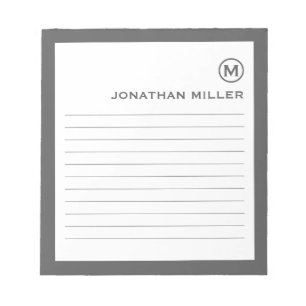 Minimalist Monogram Grey Lined Notepad