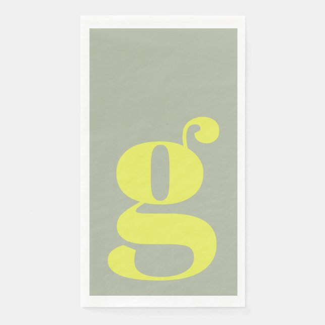 Minimalist Monogram Initial Bold Sage Chartreuse Napkin (Front)