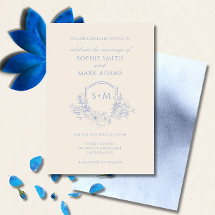 Minimalist Monogram Initial Crest Floral Wedding Invitation