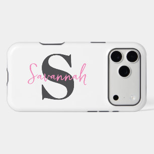 Minimalist Monogram Initial with Pink Script Name