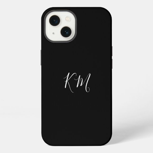 Minimalist monogram  initials black Phone Case (Back)