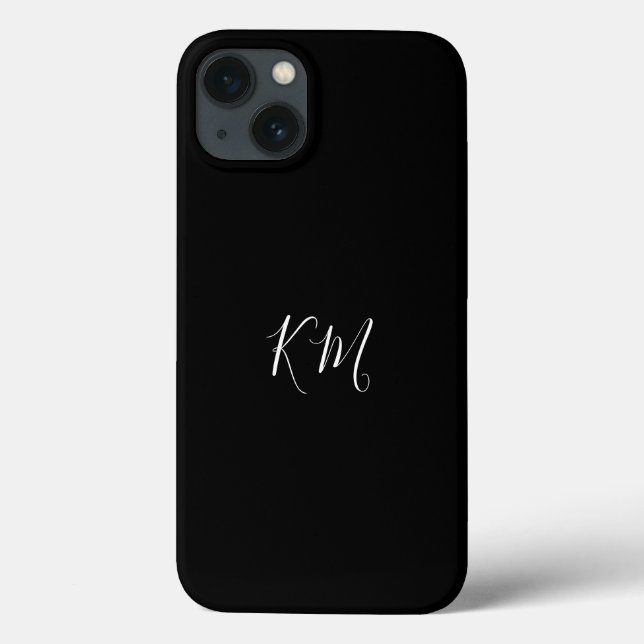 Minimalist monogram  initials black Phone Case (Back)