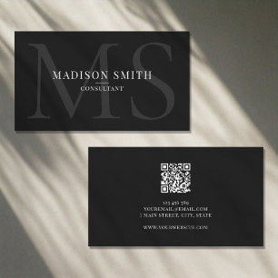 Minimalist Monogram Initials QR Code Professional Business Card
