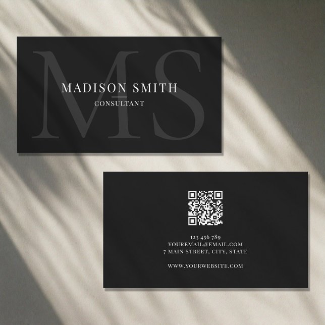 Minimalist Monogram Initials QR Code Professional Business Card (Creator Uploaded)
